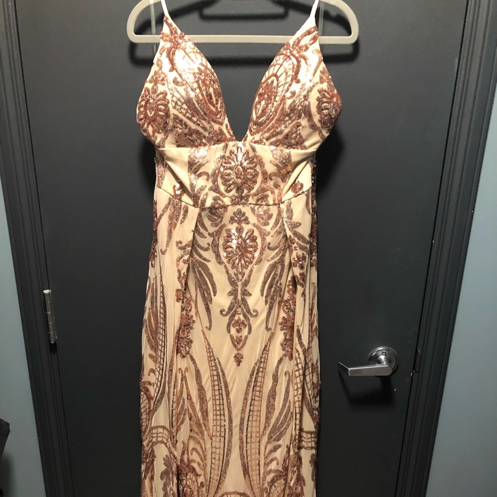Rose gold sequin long fashion nova dress
